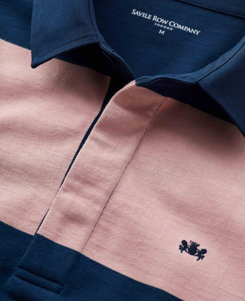 Navy Pink Stripe Heavyweight Cotton Jersey Rugby Shirt