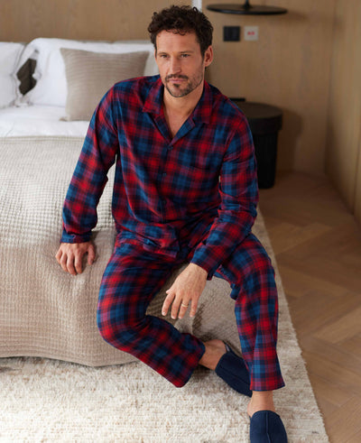 Navy Red Check Brushed Cotton Pyjamas