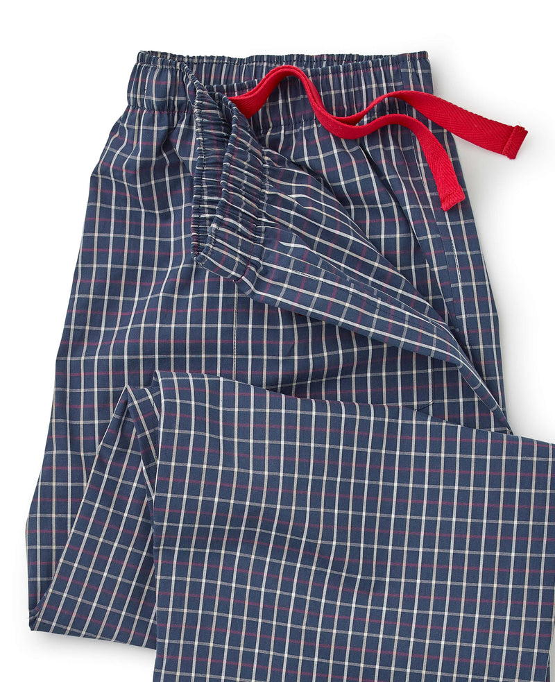 Navy Red White Check Cotton Lounge Pants - Waist Detail - MLP1069NRW