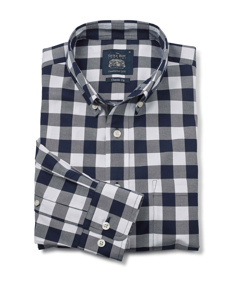 Navy White Bold Check Button-Down Shirt   - 1401NAV