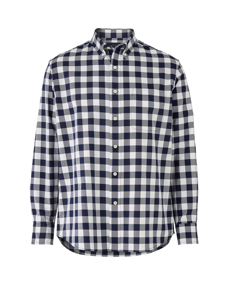 Navy White Bold Check Button-Down Shirt   - On Mannequin - 1401NAV