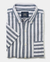 Navy White Bold Stripe Linen Cotton Classic Fit Short Sleeve Shirt