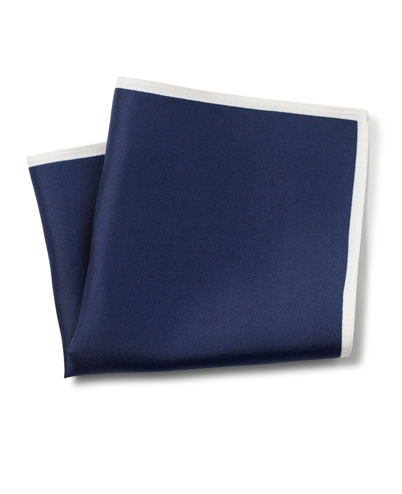 Men's Border Silk Pocket Square In Navy & White