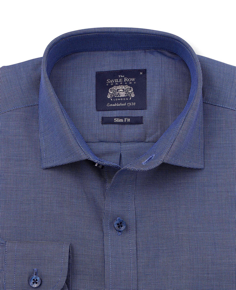 Navy White Dobby Slim Fit Casual Shirt - 1251NAV Collar Detail - Large Image