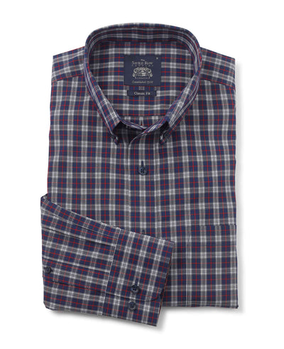 Men's Navy White Red Check Classic Fit Casual Shirt