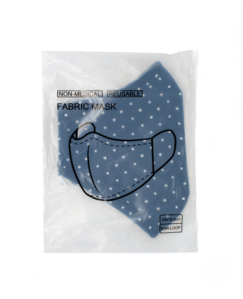 Navy White Star Print Reusable Cotton Face Mask - In Bag - MSK1420NAW