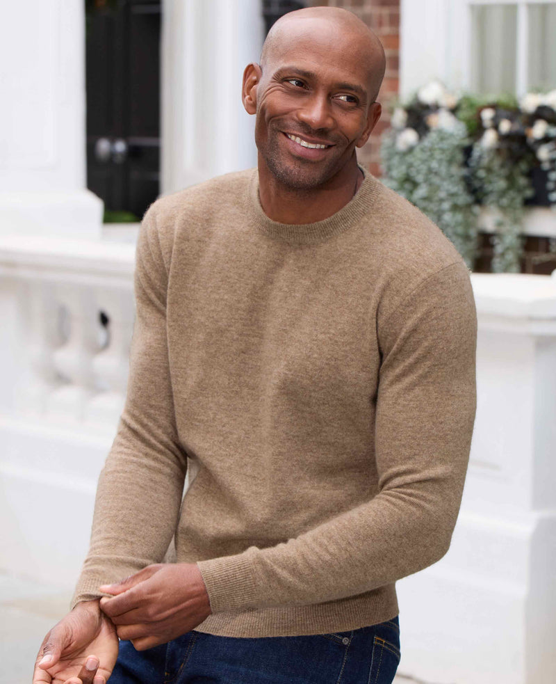 Oatmeal Merino Wool Cashmere Crew Neck Jumper