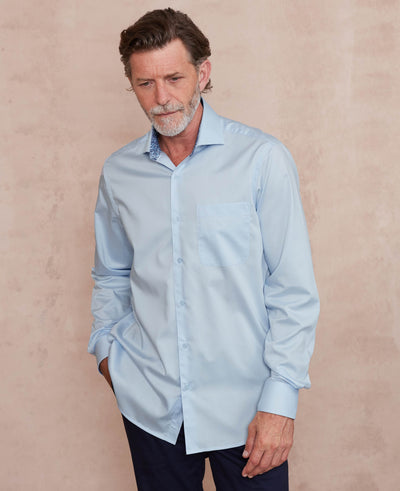 Pale Blue Cotton Twill Classic Fit Smart-Casual Shirt - Single Cuff