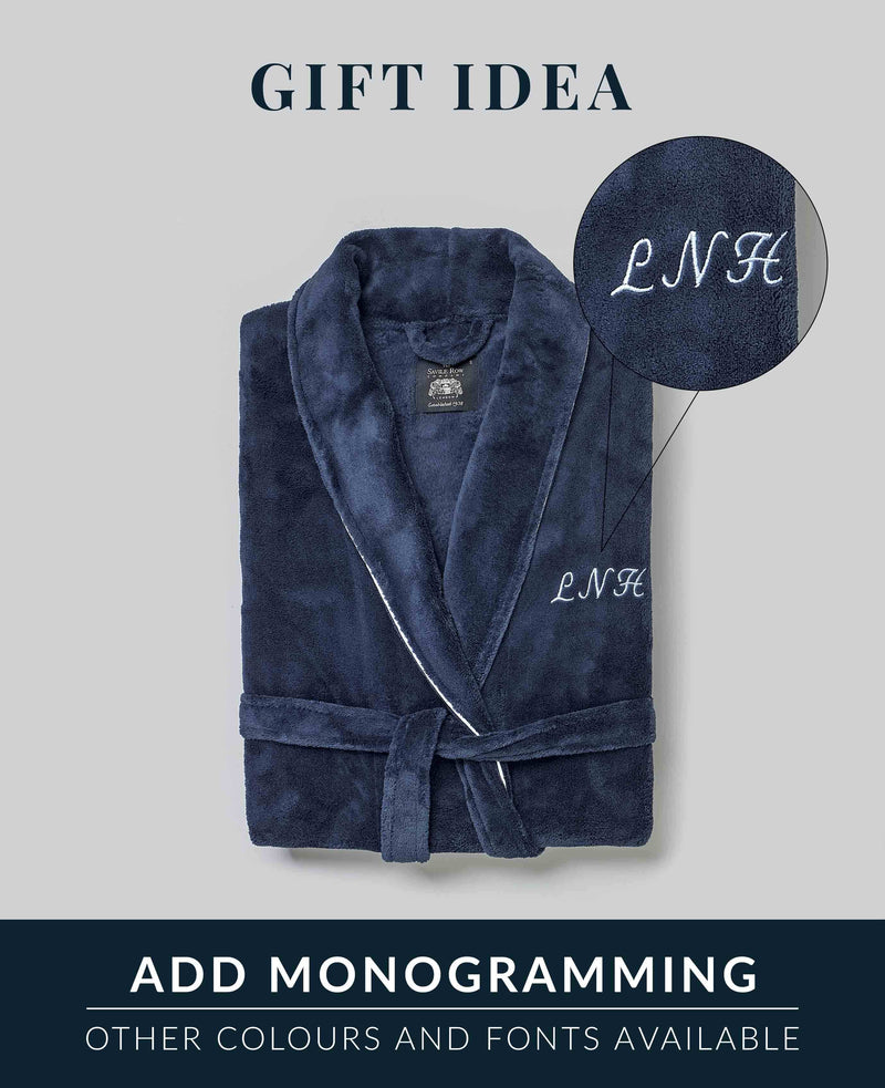 Navy Fleece Rope Edge Dressing Gown