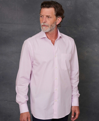 Pink Cotton Bengal Stripe Classic Fit Smart-Casual Shirt - Single Cuff