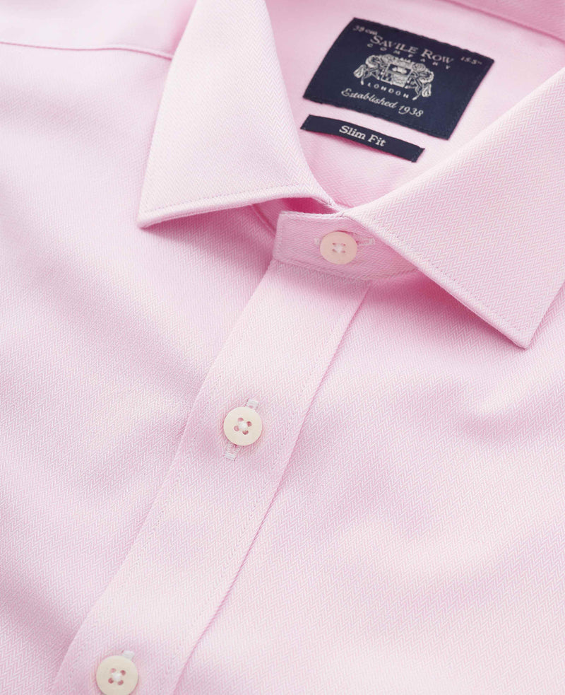 Pink Cotton Herringbone Slim Fit Formal Shirt - Double Cuff