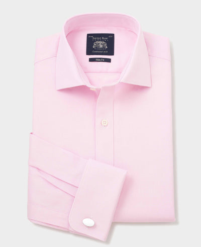 Pink Cotton Herringbone Slim Fit Formal Shirt - Double Cuff