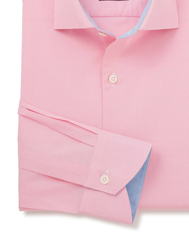 Pink Cotton Micro Check Slim Fit Smart-Casual Shirt - Single Cuff