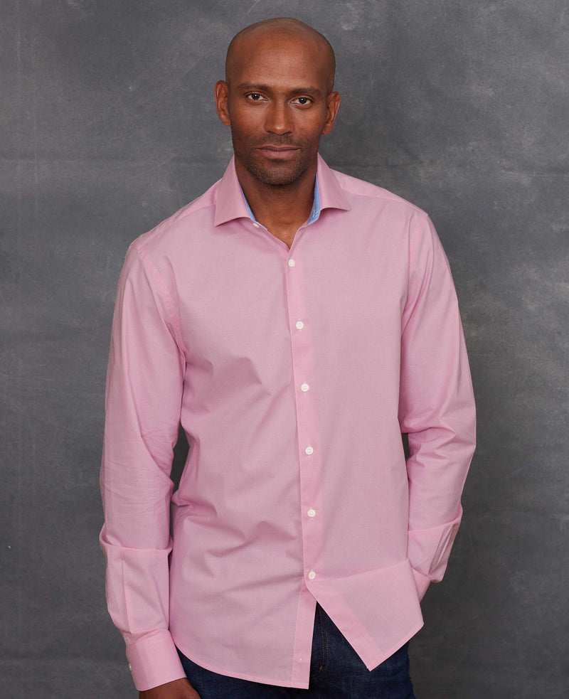 Pink Cotton Micro Check Slim Fit Smart-Casual Shirt - Single Cuff