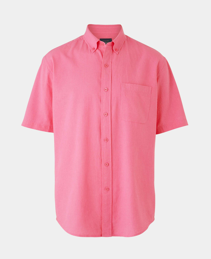 Pink Linen Cotton Classic Fit Short Sleeve Button-Down Casual Shirt