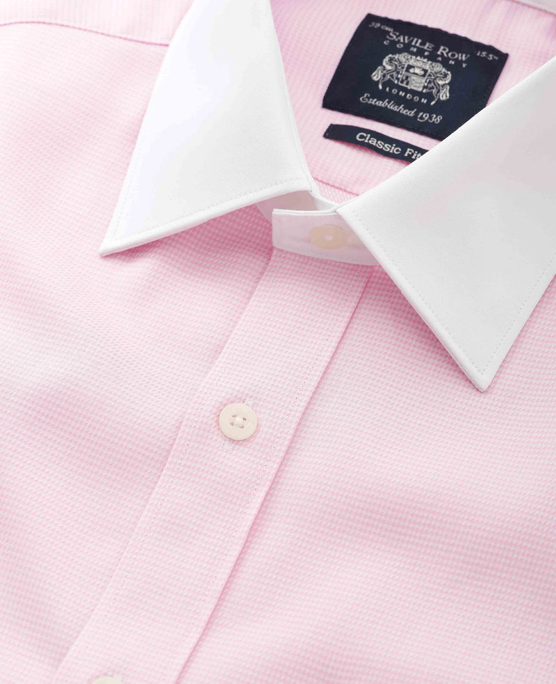 Pink Textured Cotton Puppytooth Classic Fit Winchester Formal Shirt - Double Cuff