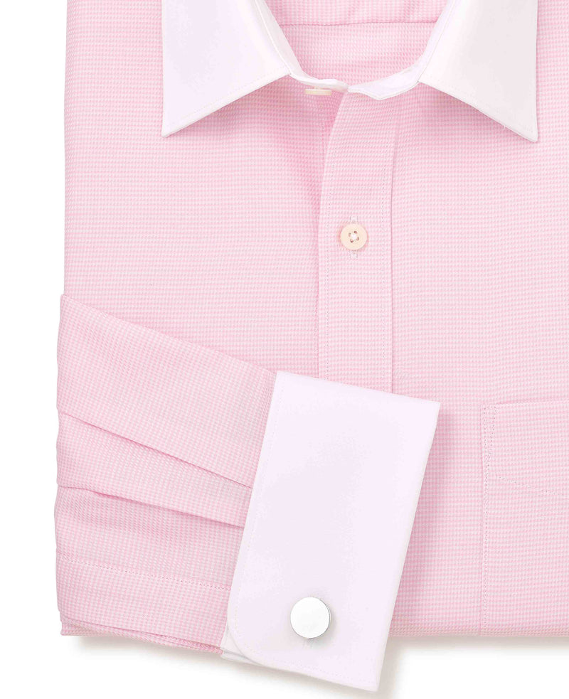 Pink Textured Cotton Puppytooth Classic Fit Winchester Formal Shirt - Double Cuff