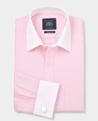 Pink Textured Cotton Puppytooth Classic Fit Winchester Formal Shirt - Double Cuff