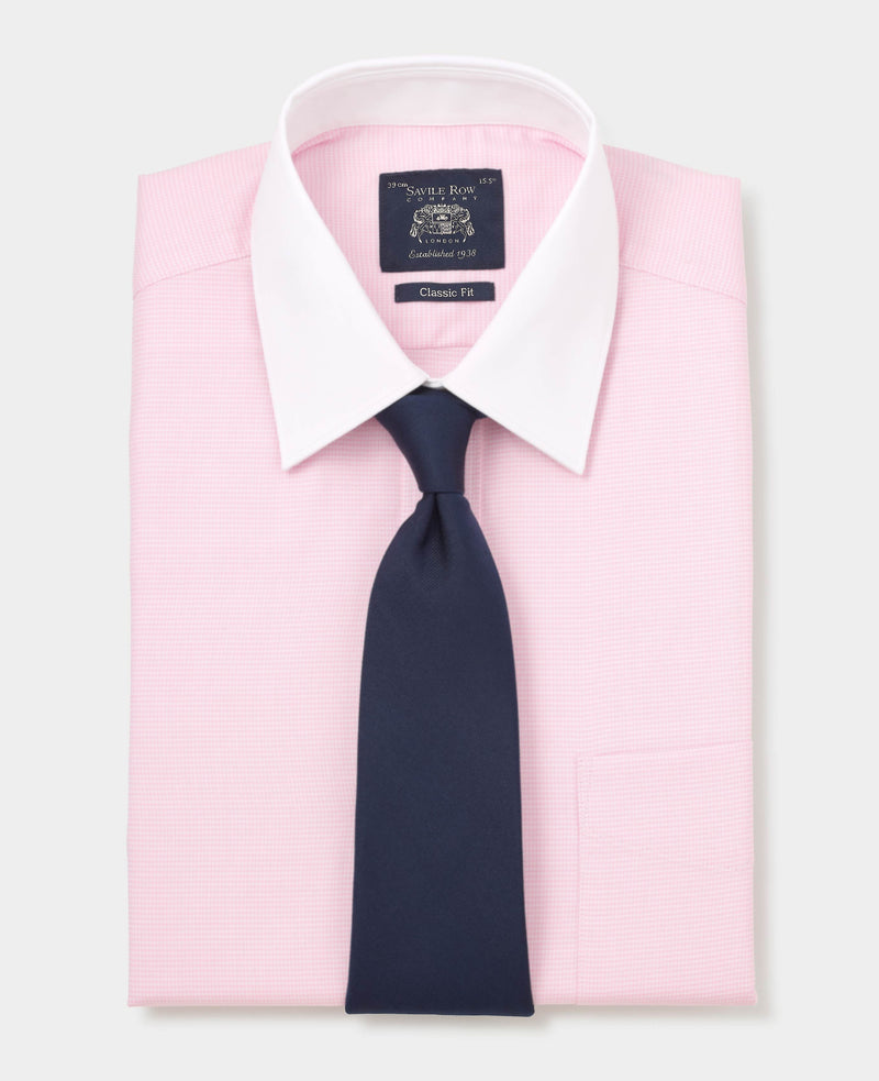 Pink Textured Cotton Puppytooth Classic Fit Winchester Formal Shirt - Double Cuff