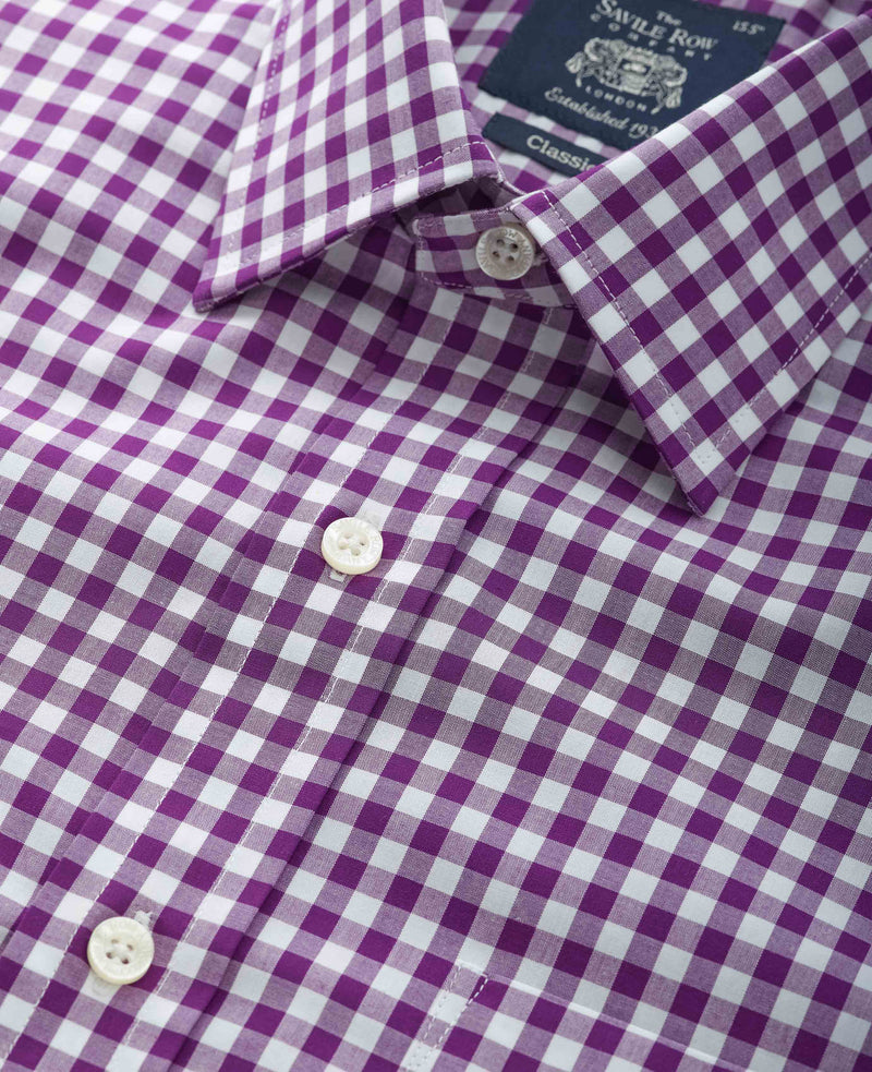 Purple Gingham Check Classic Fit Formal Shirt - Single Cuff