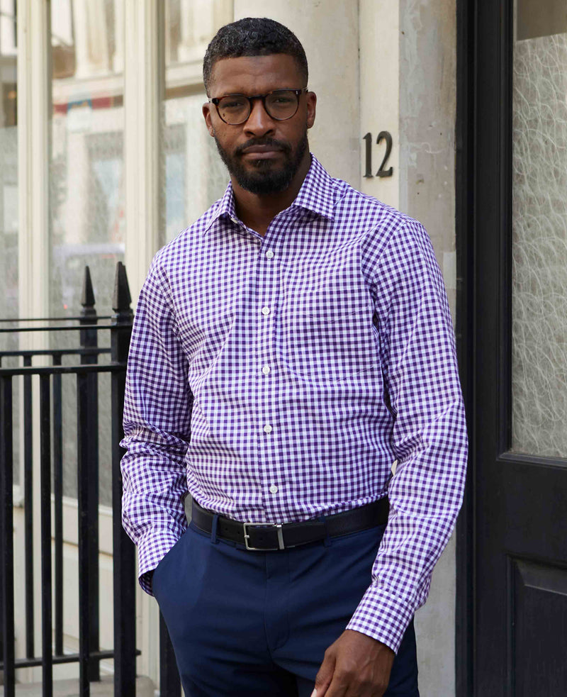 Purple Gingham Check Classic Fit Formal Shirt - Single Cuff