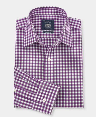 Men's Gingham Check Shirt In Purple