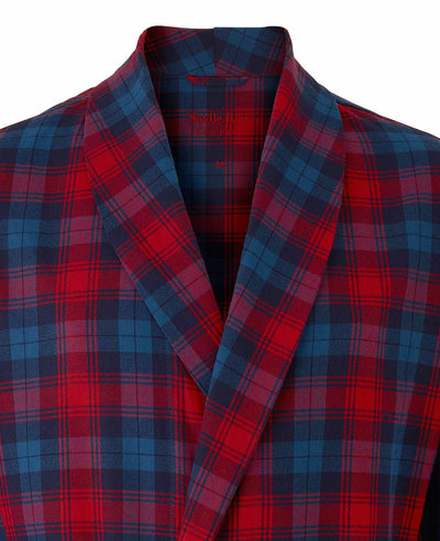 Red Navy Check Brushed Cotton Dressing Gown