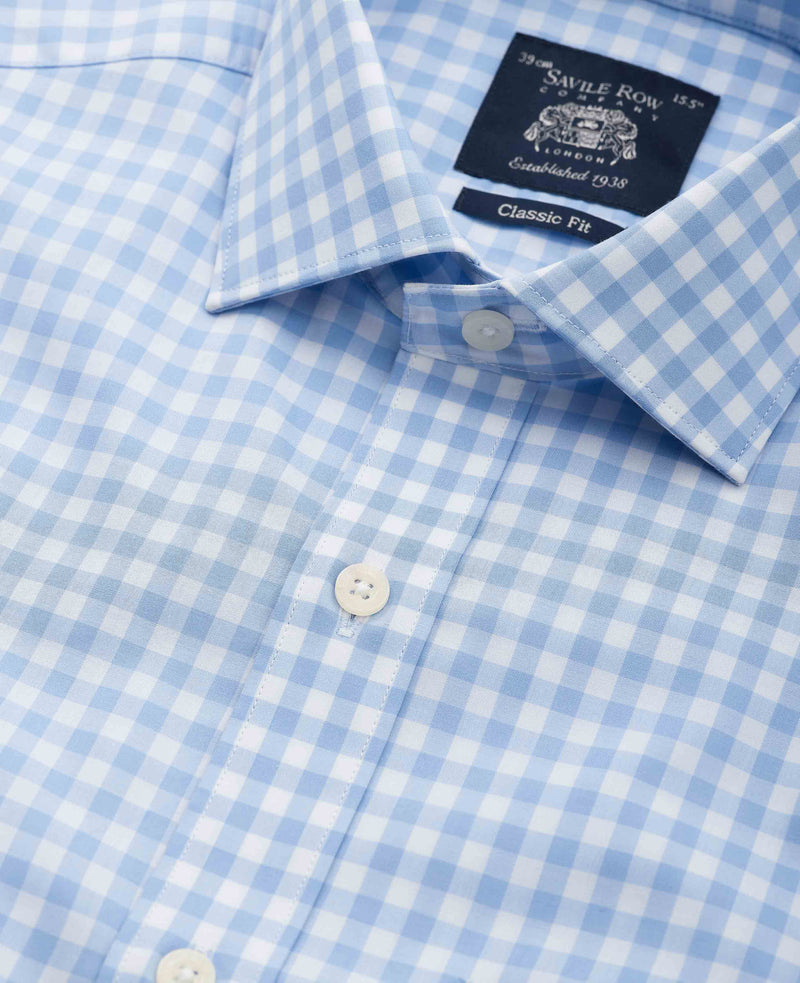 Sky Blue Cotton Gingham Classic Fit Formal Shirt - Single Cuff