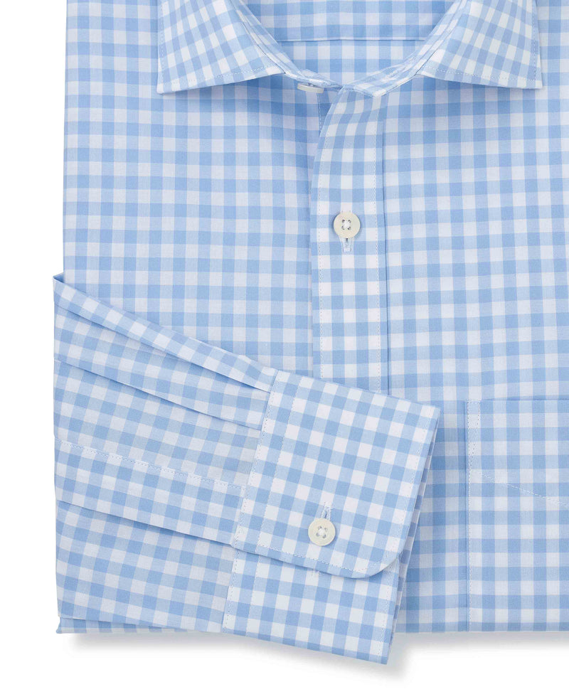 Sky Blue Cotton Gingham Classic Fit Formal Shirt - Single Cuff