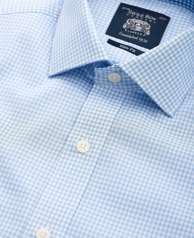 Sky Blue Cotton Gingham Slim Fit Formal Shirt - Single Cuff