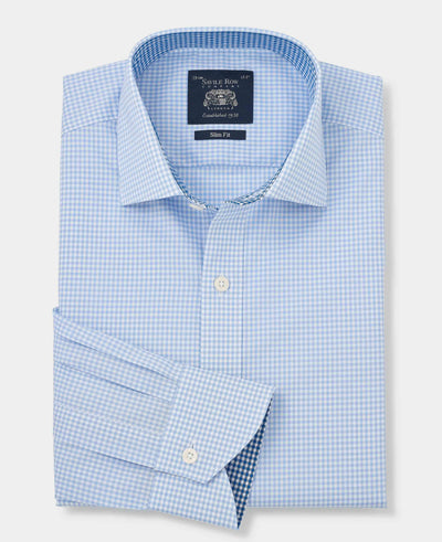 Sky Blue Cotton Gingham Slim Fit Formal Shirt - Single Cuff