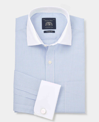 Sky Blue Cotton Window Check Classic Fit Winchester Formal Shirt - Double Cuff