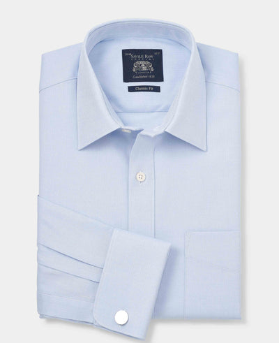 Sky Blue Textured Cotton Herringbone Classic Fit Formal Shirt - Double Cuff