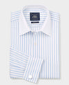Sky Blue White Cotton Herringbone Stripe Classic Fit Winchester Formal Shirt - Double Cuff