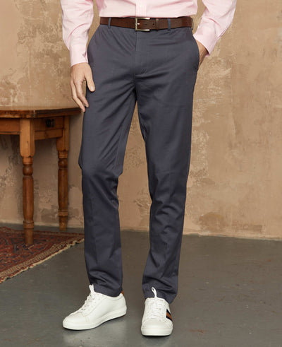 Smoked Navy Stretch Cotton Classic Fit Flat Front Chinos