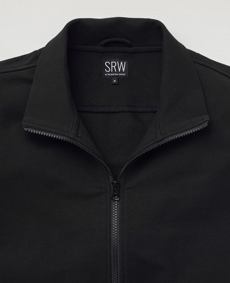 SRW Black Loopback Stretch Cotton Blend Zip-Up Sweatshirt