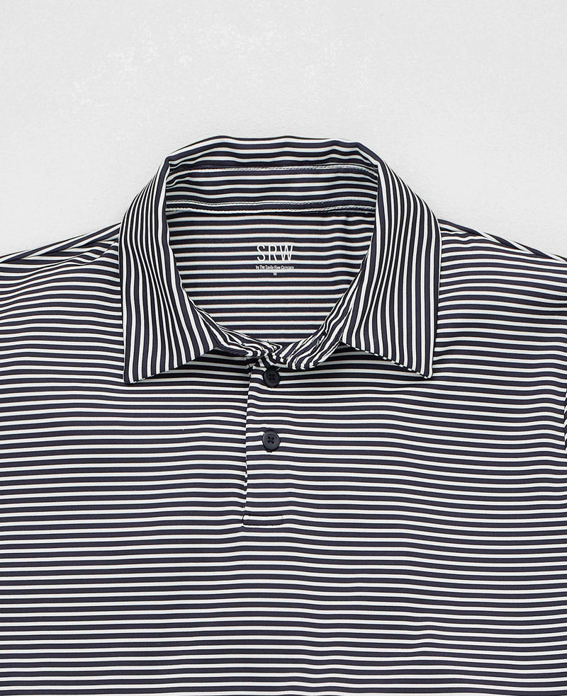 SRW Active Non-Iron Navy White Stripe Short Sleeve Polo Shirt