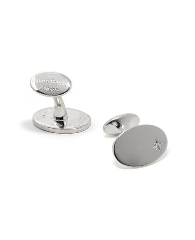 Men's Silver Diamond Oval Cufflinks