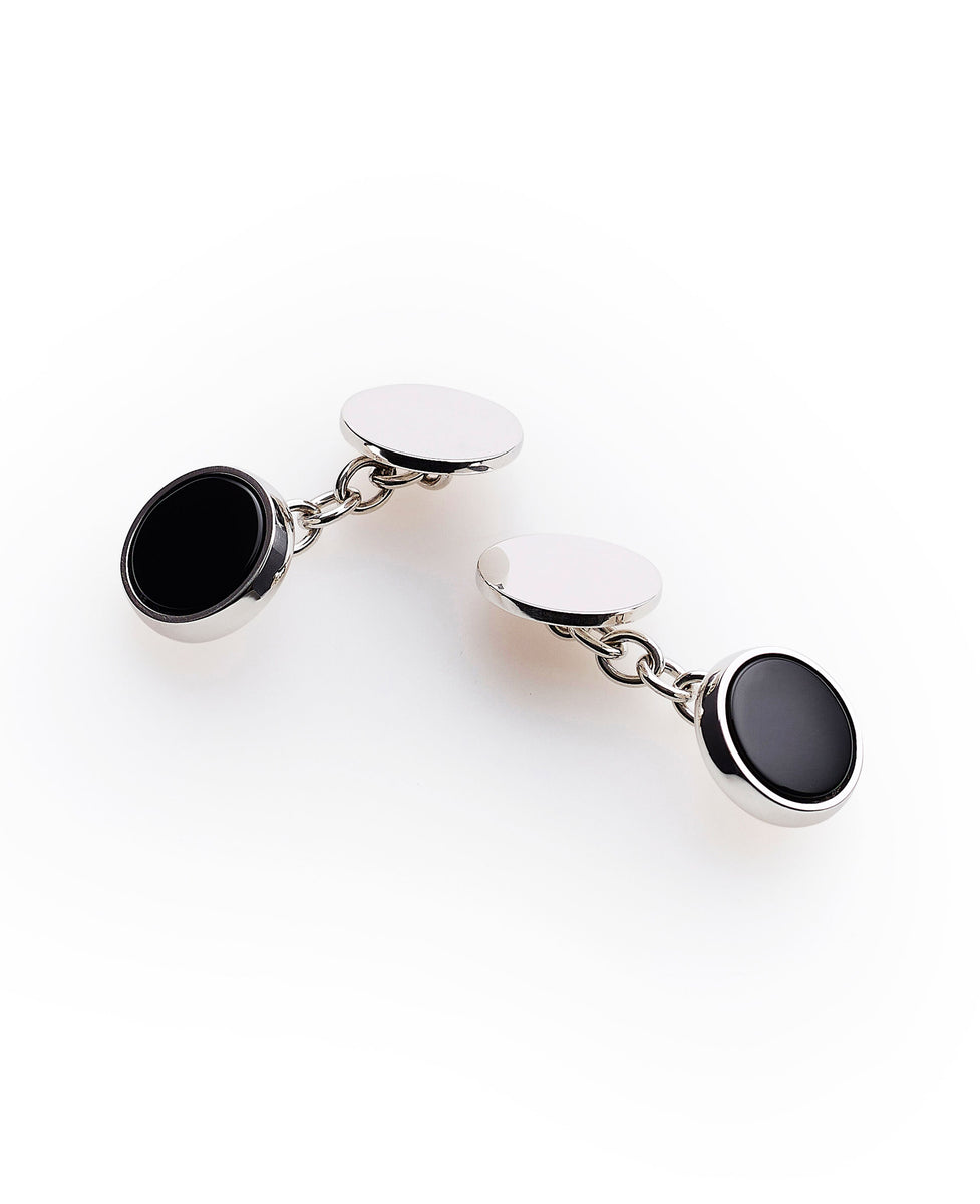 Men's Sterling Silver Onyx Stone Chained Cufflinks – Savile Row EU