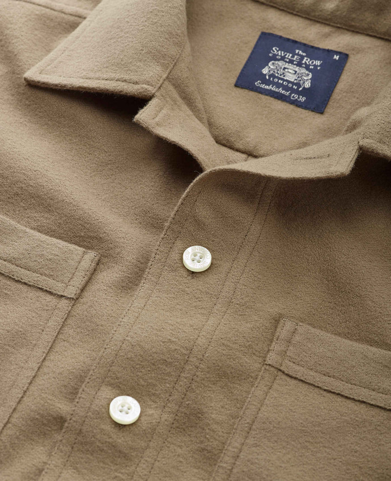 Tan Brushed Cotton Overshirt   - Chest Detail - 1404TAN