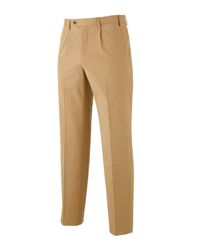 Tan Pleat Front Stretch Cotton Classic Fit Chinos - MCT331TAN - Large Image