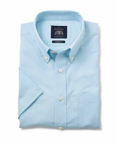 Men's Turquoise Classic Fit Button-Down Short Sleeve Oxford Casual Shirt