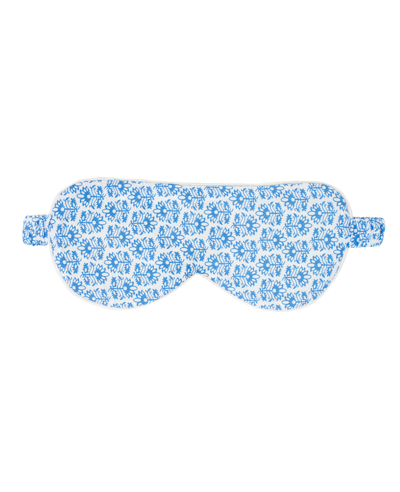 White Blue Flower Print Cotton Eye Mask - LEM1001BLU