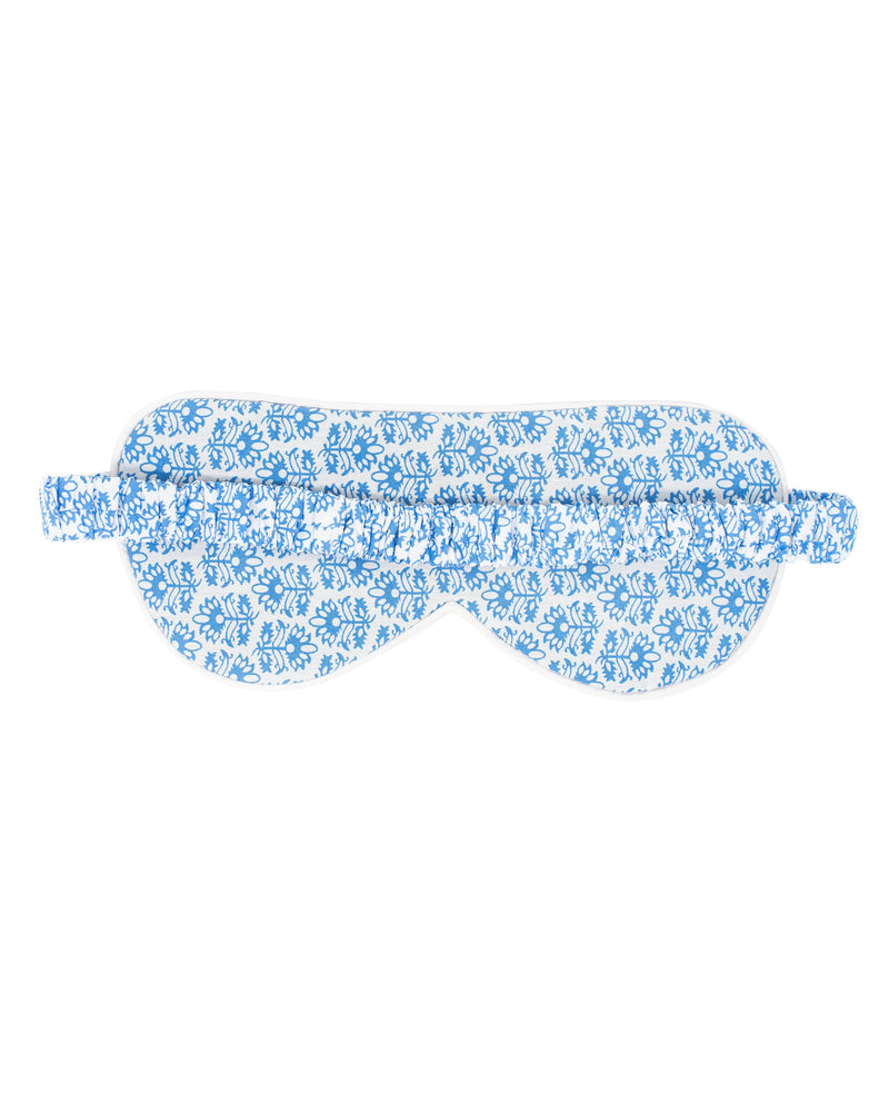 White Blue Flower Print Cotton Eye Mask - Inside - LEM1001BLU