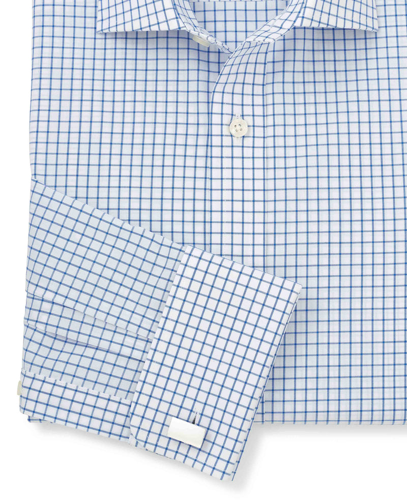 White Blue Windowpane Check Slim Fit Formal Shirt - Double Cuff