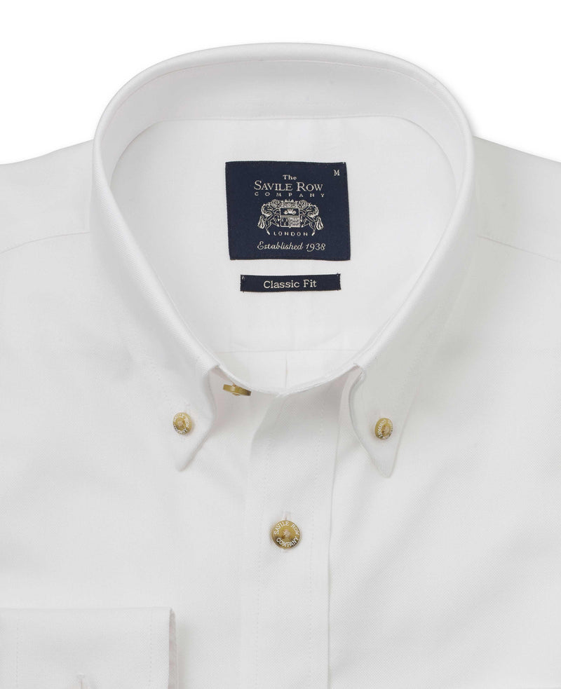 White Classic Fit Oxford Shirt - Single Cuff - 1188WHT Collar Detail - Large Image