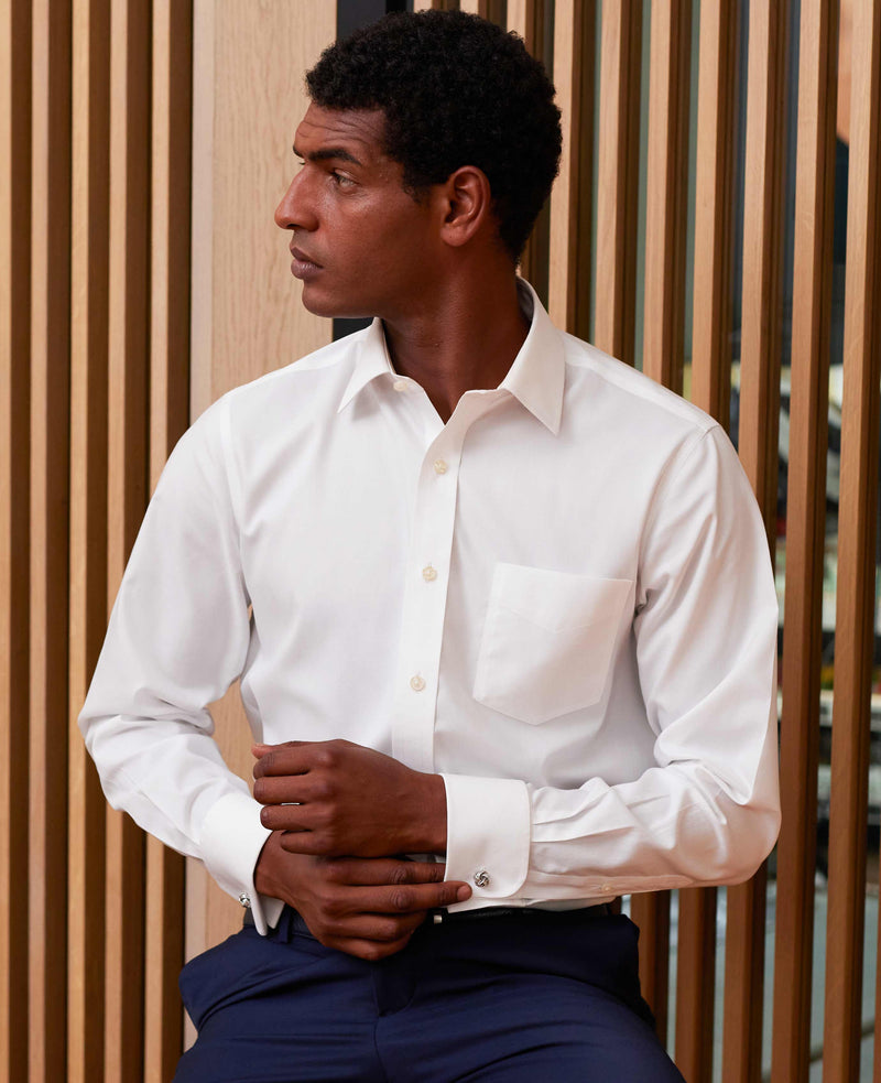 White Cotton Classic Fit Non-Iron Shirt - Double Cuff