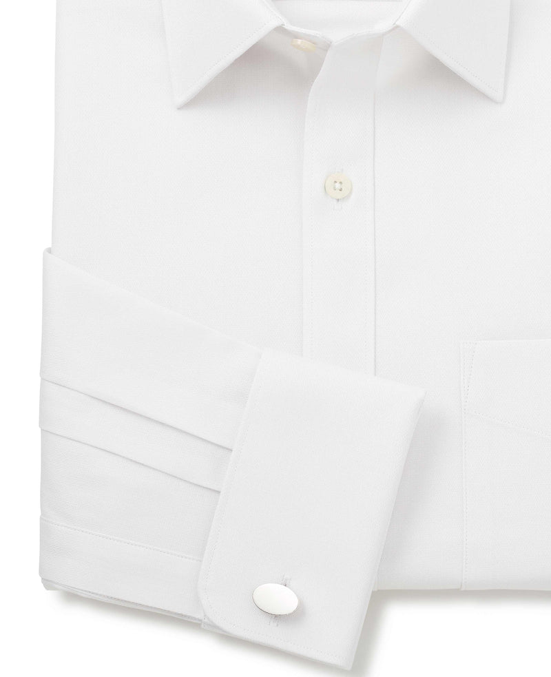 White Cotton Herringbone Classic Fit Formal Shirt - Double Cuff