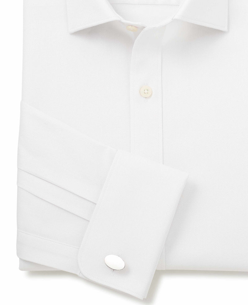 Natural White Cotton Herringbone Slim Fit Formal Shirt - Double Cuff