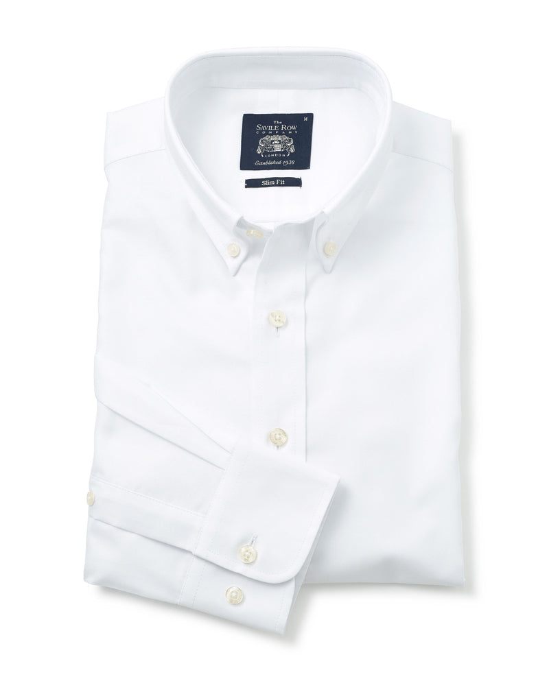 White Cotton Oxford Slim Fit Casual Shirt In Shorter Length - 1389WHT